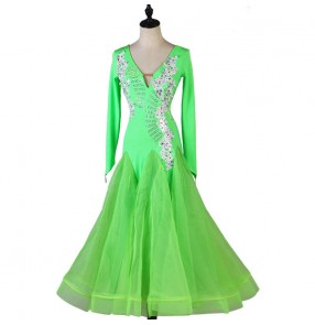 Custom size neon green ballroom dance dress for girls women ballroom dance skirts waltz tango dance costumes for female