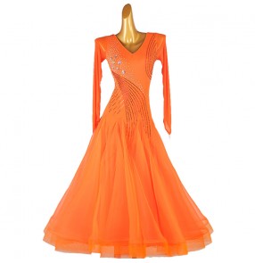 Custom size orange black royal blue competition ballroom dancing dresses for women girls kids waltz tango foxtrot smooth dance long skirt gown 