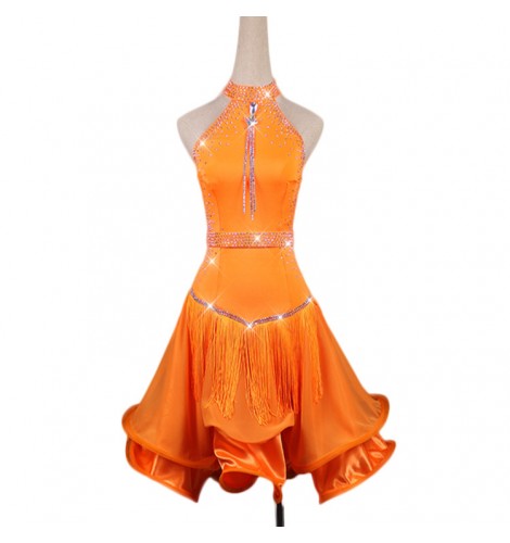 Latin Dance Dresses : Custom size orange stones girls women competition ...