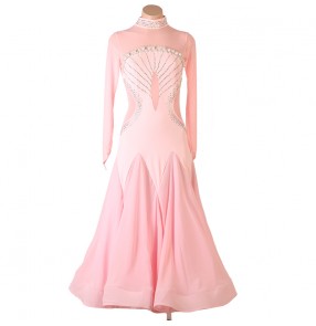 Custom size pink competition ballroom dancing dresses for women girls kids waltz tango foxtrot smooth tango dance long dress 