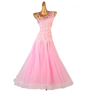 Custom size pink diamond competition ballroom dancing dresses for girls kids women modern ballroom waltz tango performance long dress for woman