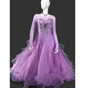 Custom size pink purple kids adult competition ballroom dance dresses for women girls waltz tango foxtrot smooth dance long dresses