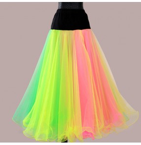 Custom size rainbow ballroom dance skirt for the female women stage performance professional waltz tango dance skirts