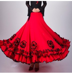 Custom size red ballroom dancing skirts for women girls competition professional waltz tango dancing swing skirts