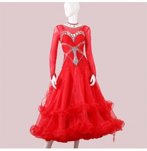 Custom size red green purple kids adult competition ballroom dance dresses stage performance waltz tango foxtrot smooth dance long dress