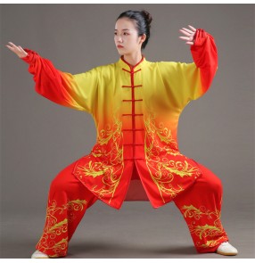 Custom size Red with yellow Gradient Chinese Kungfu Tai chi clothing for unisex Wushu competition stage performance clothes martial arts competition uniforms for Spring Autumn