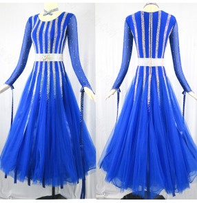 Custom size rhinestones ballroom dance dresses for girls female royal blue competition professional waltz tango dance dress skirts