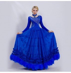 Custom size royal blue ballroom dance dresses for women competition waltz tango dance long dress with big swing skirts