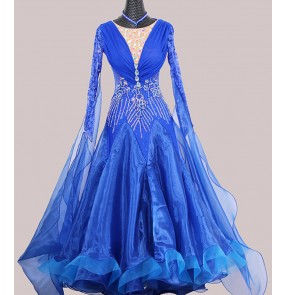 Custom size royal blue competition Ballroom dance dresses practice clothes Ballroom dancing skirts waltz tango dresses