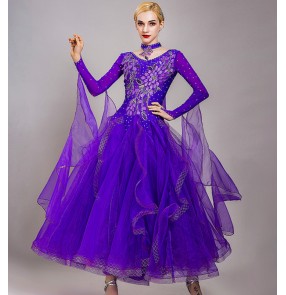 Custom size royal blue yellow pink purple competition ballroom dancing dresses for women girls waltz tango foxtrot smooth dance long dress for woman