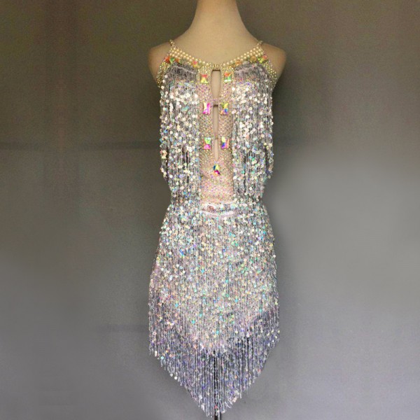 silver sequin fringe dress