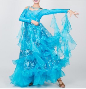 Custom size turquoise children adult ballroom dancing dresses competition professional tango waltz dancing dresses