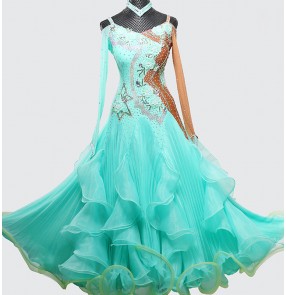 Custom size turquoise competition ballroom dance dress for women girls kids waltz tango foxtrot smooth dance long gown ballroom dance wear