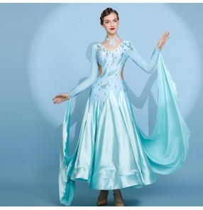 Custom size turquoise competition ballroom dance dresses for women girls kids professional waltz tango foxtrot smooth dance long dress