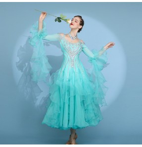 Custom size turuqoise competition ballroom dance dress for women girls kids professional waltz tango foxtrot smooth dance long dress