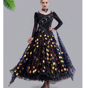 Custom size white black with gold silver sequined ballroom dancing dresses for women girls flamenco waltz tango foxtrot smooth dance long gown for female