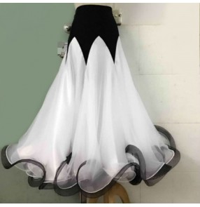 Custom size white with black women girls competition performance ballroom dancing skirts tango waltz dance skirt