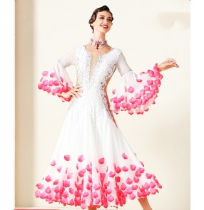 Custom size White with pink petals competition professional ballroom dance dresses for women girls handmade professional ballroom dancing dresses for women