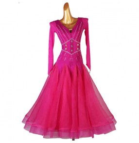 Custom size Women girls fuchsia competition ballroom dance dresses foxtort rhinestones waltz tango dance dress for children ballroom dance costumes 