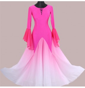 Custom size women girls Hot pink gradient colored ballroom dance dresses waltz tango foxtrot dance dress ballrom waltz dance gown