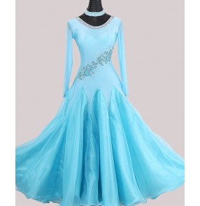 Custom size women girls turquoise red diamond competition ballroom dance dresses professional waltz tango foxtrot smooth dance gown