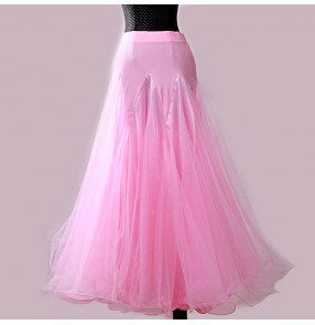 Custom size Women's girls competition ballroom dancing skirts pink red royal blue kids female tango walt flamenco dance skirts