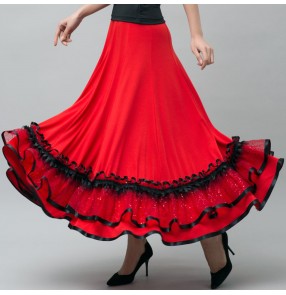 Custom size women's girls red black ballroom dancing skirt waltz tango dance skirts stage performance costumes