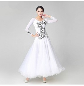 Custom size women's girls rhinestones White ballroom dancing dresses waltz tango dance dresses 