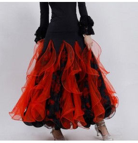 Custom women children flamenco ballroom dancing skirts flowers red white tango long length waltz dancing big skirts 