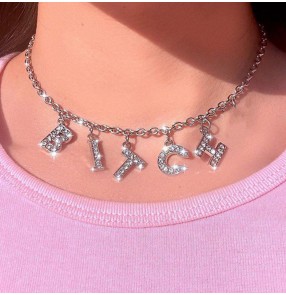 Customized English alphabet pendant fashion necklace European American jewelry English name Pendant ladies private diamond jewellery