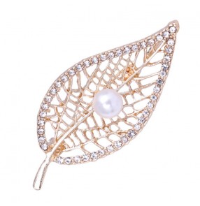 Customized pearl Leaf broches corsage pins brooch clothing accessories brooch