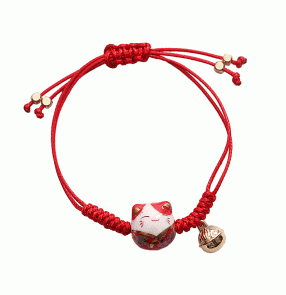 Cute ceramic kitten bracelet for women girls student hand-woven God wealth lucky cat tassel bracelet hand rope birthday gift