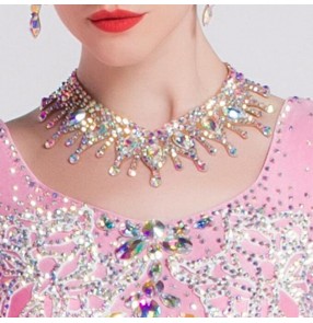 Dance Competition rhinestones necklace Women's competition ballroom latin dance diamond crystal choker 