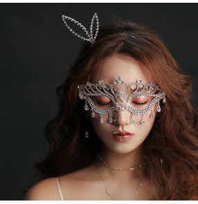 Dance stage performance Masquerade bling Mask Catwoman Halloween silver diamond Cutout Prom Party Mask Accessories