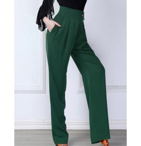 Dark green black Latin ballroom dance pants for women wide leg ankle banded dance trousers high waist adult national standard dance leggings practice pants for female