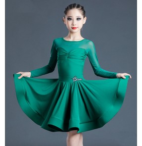 Dark green Children's Latin dance dresses girls' professional examination clothes ballroom Latin dance skirts for kids