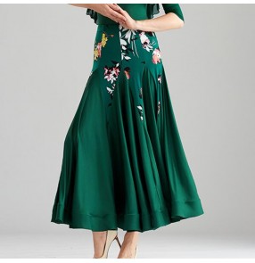 Dark green floral ballroom dance skirts for women waltz tango foxtrot dance skirt for female jupe de danse foxtrot pour femme