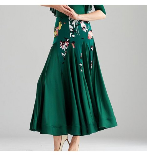 Dark green floral ballroom dance skirts for women waltz tango foxtrot dance skirt for female jupe de danse foxtrot pour femme
