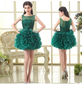 dark green lace Evening dresses cocktail banquet birthday party prom dresses for women girls Tutu skirt bridesmaid dress host singers performance dress for women