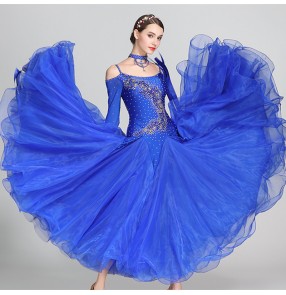 Dark green red royal blue yellow Aqua White competition ballroom dancing dresses for women girls waltz tango foxtrot smooth dance long gown for female