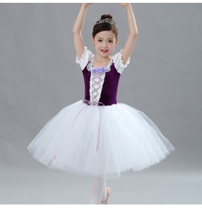 Dark purple with white modern dance ballet dance dresses for kids toddlers baby modern dance leotard ballerina ballet dance costumes for kids