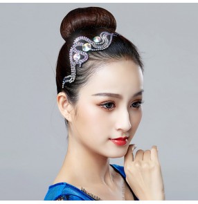 Diamond headdress for women girls ballroom latin rumba waltz tango modern folk dance stage performance  competition hair accesories