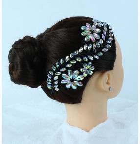 Diamond-studded competition ballroom Latin Dance bling headdress head wear for Adult Children Latin Dance Competition Professional Hair Accessories 