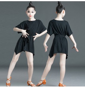 Discount cheap black Latin dance Dresses for kids girls children professional practice dance clothes ballroom stage performance competition outfits