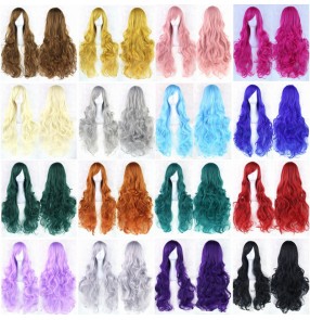 Drama film cosplay wavy wig for women men dance competition pageant cos long wavy wig multicolor curly hair anime wig 80CM