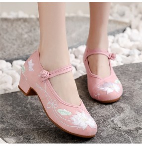 Embroidered Hanfu fairy shoes for women Mid-high heel cheongsam oriental qipao Hanfu shoes chinese folk dance shoes Old Beijing cloth shoes