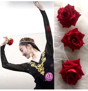 Ethnic Latin ballroom flamenco dance accessories finger rose flower ring hand wear red roses art candidates stage performance props