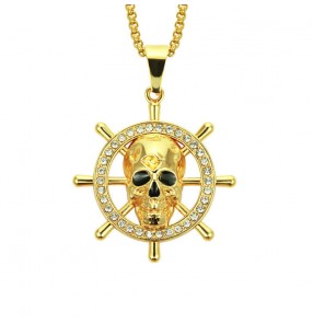 European American Style hip-hop rapper jazz dance skull ship rudder pendant bling necklace men personalized skull pendant chain  singers gogo daners necklace choker