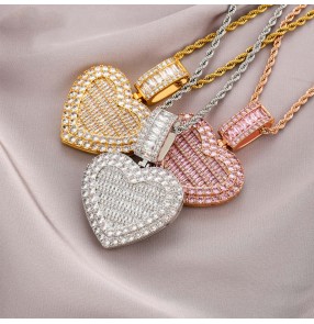 European and American Hiphop custom photo necklace flip Love Collection gift necklace Frame Pendant Full of Zircon Hip Hop Necklace Jewelry