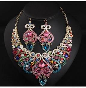 European and American luxury crystal rhinestone gemstone necklace set  fashion dress short collarbone sweater chain women's wedding Dresses decorations